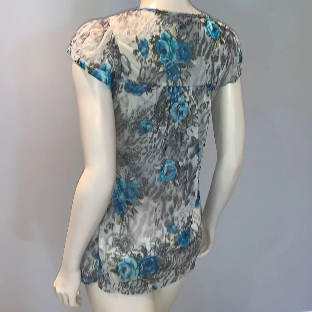Vintage 90’s Y2K Self Esteem Sheer Chiffon Tiered‎ Lace Babydoll Top Size Large